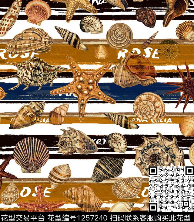 海螺2.jpg - 1257240 - 大牌风 热带花型 螺 - 数码印花花型 － 男装花型设计 － 瓦栏