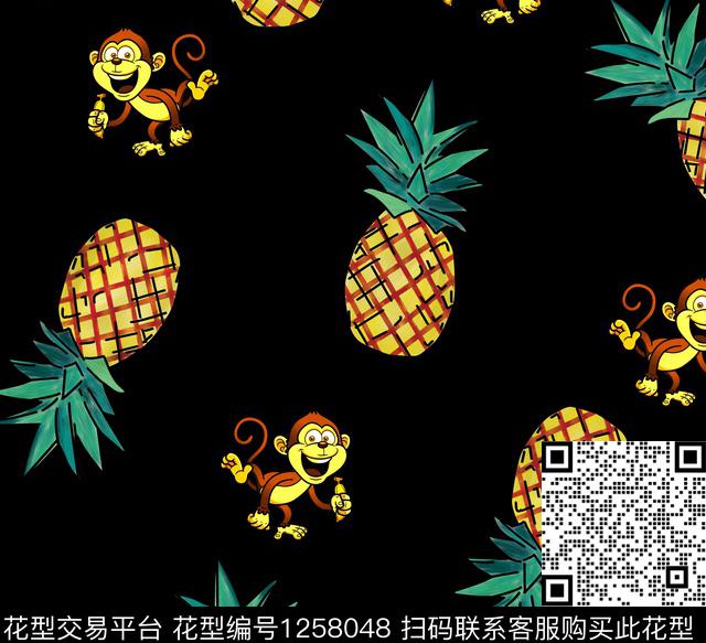 菠萝.jpg - 1258048 - 猴子 大牌风 热带花型 - 数码印花花型 － 童装花型设计 － 瓦栏