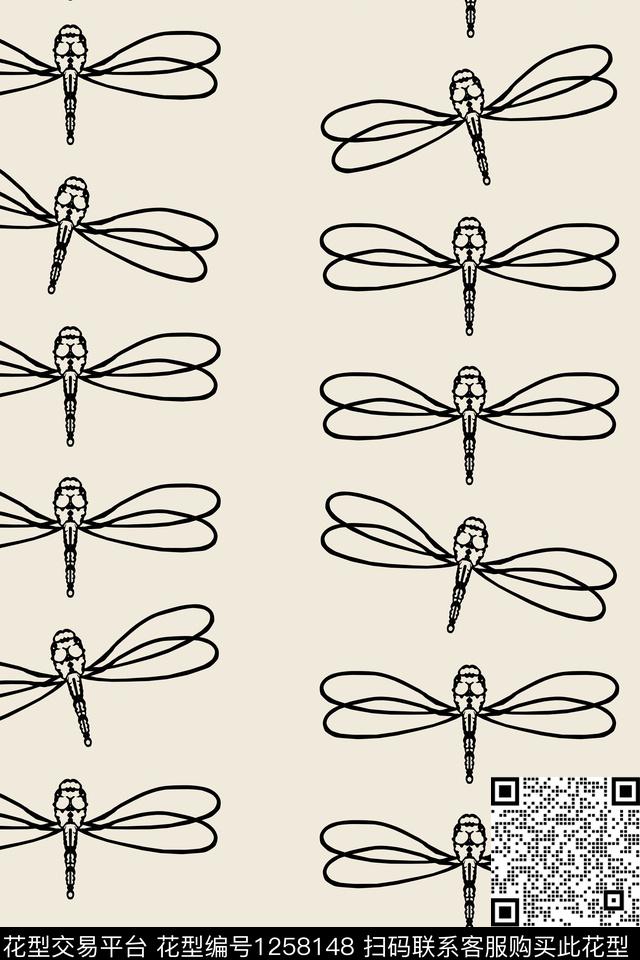 时装周蜻蜓.jpg - 1258148 - 大牌风 动物 昆虫纹理 - 传统印花花型 － 女装花型设计 － 瓦栏