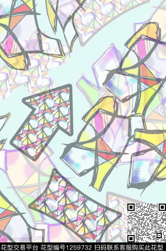 抽象涂鸦.jpg - 1259732 - 数码花型 抽象 几何 - 数码印花花型 － 女装花型设计 － 瓦栏