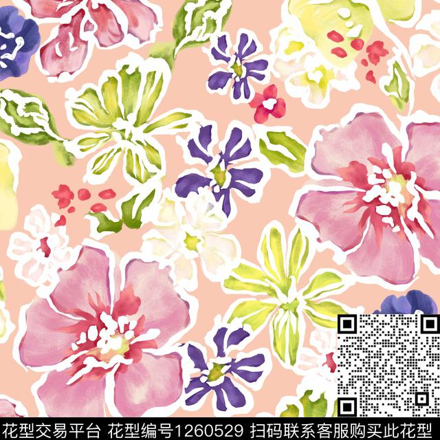 天堂花园1(a).jpg - 1260529 - 花卉 大牌风 绿植树叶 - 传统印花花型 － 女装花型设计 － 瓦栏