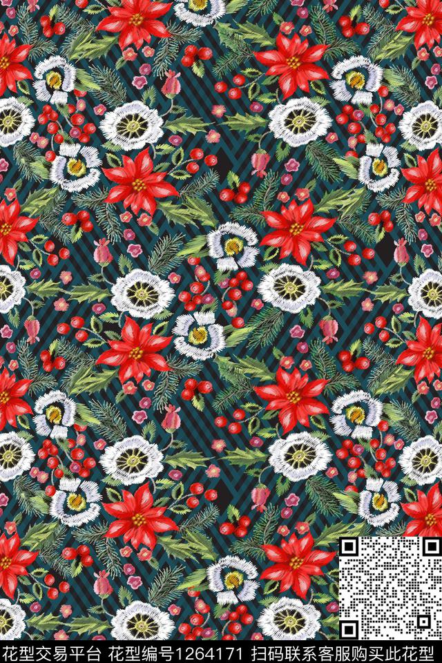 199.jpg - 1264171 - 几何 花卉 抽象 - 传统印花花型 － 女装花型设计 － 瓦栏