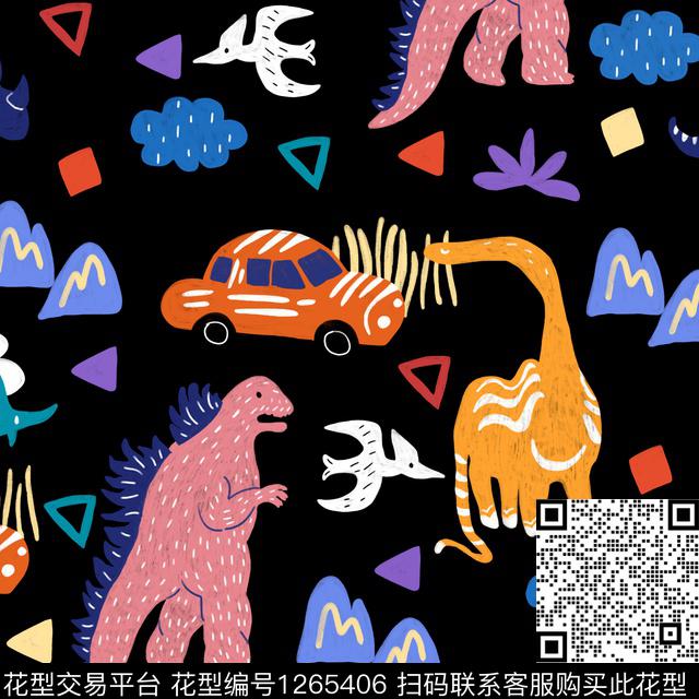 恐龙3(a).jpg - 1265406 - 卡通 大牌风 动物 - 传统印花花型 － 童装花型设计 － 瓦栏