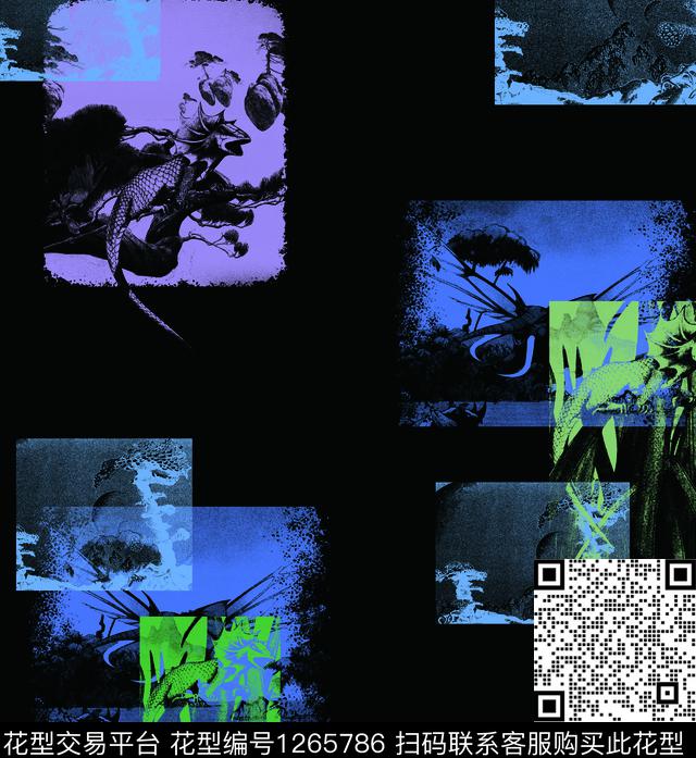 抽象图   奇幻  潮牌.jpg - 1265786 - 绿植树叶 抽象 潮牌 - 数码印花花型 － 男装花型设计 － 瓦栏