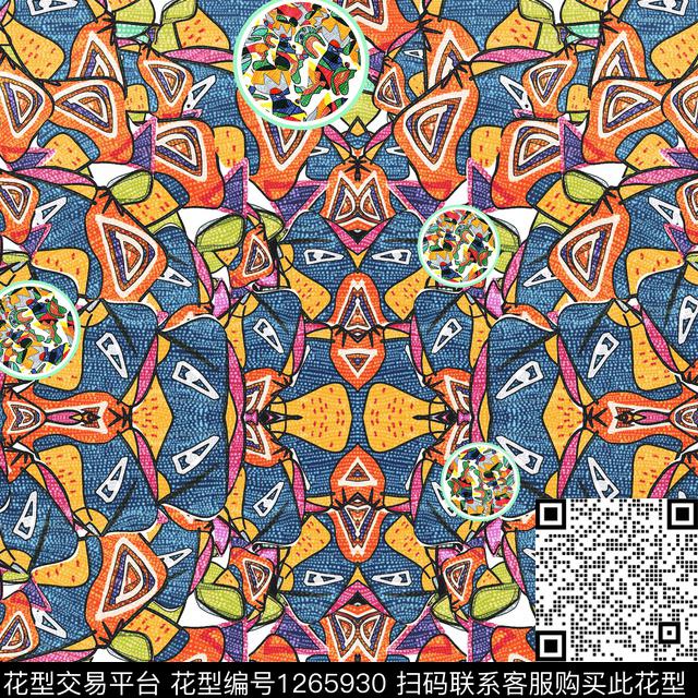 抽象复古.jpg - 1265930 - 几何 抽象 民族风 - 数码印花花型 － 女装花型设计 － 瓦栏