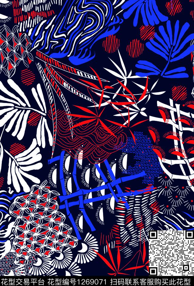 和风.jpg - 1269071 - 复古 水彩 几何 - 数码印花花型 － 女装花型设计 － 瓦栏