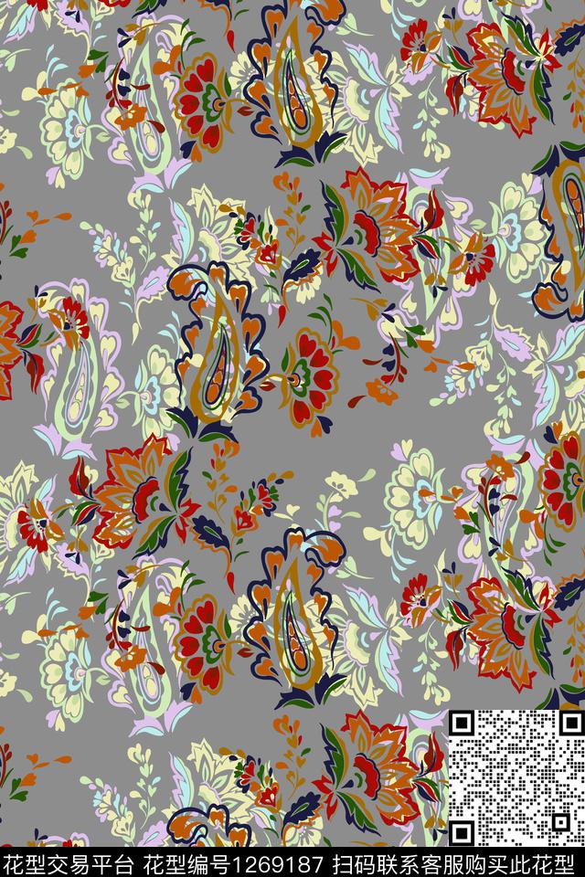 234-3.jpg - 1269187 - 复古 花卉 民族风 - 传统印花花型 － 女装花型设计 － 瓦栏