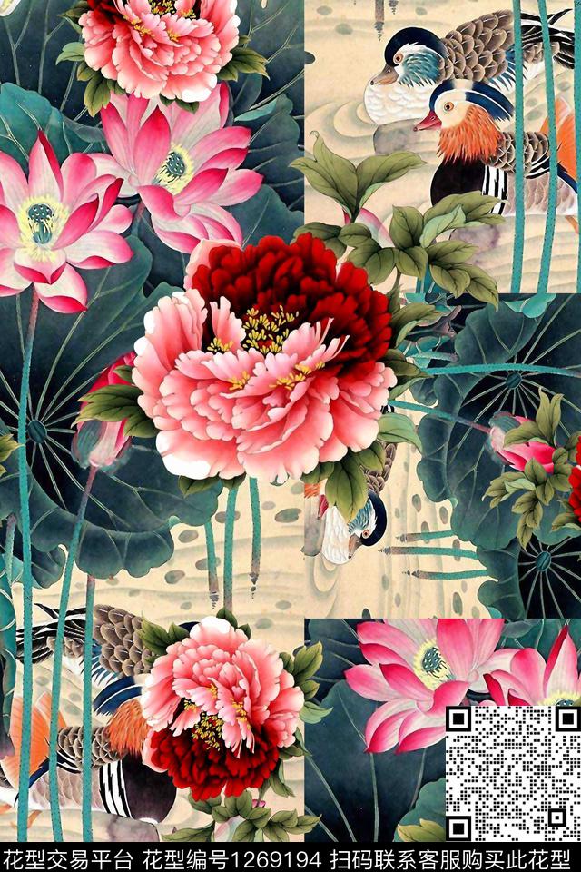 237.jpg - 1269194 - 中国 水墨风 国画 - 数码印花花型 － 女装花型设计 － 瓦栏