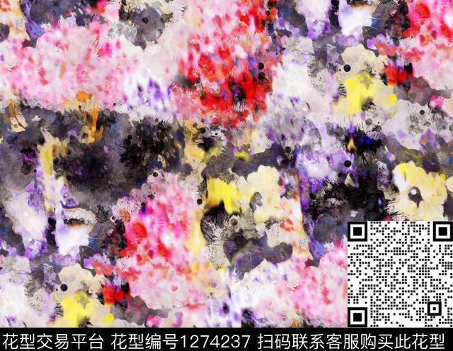 G1911026H.tif - 1274237 - 水彩 抽象 手绘 - 数码印花花型 － 女装花型设计 － 瓦栏