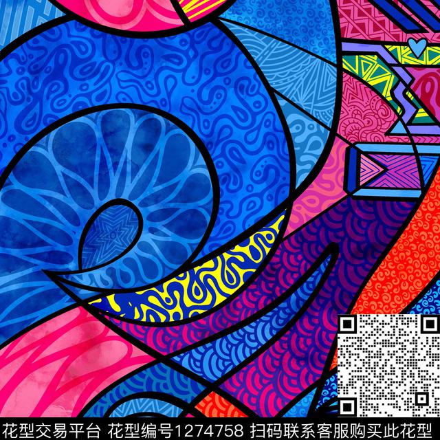 00986.jpg - 1274758 - 几何 抽象 花纹 - 数码印花花型 － 泳装花型设计 － 瓦栏