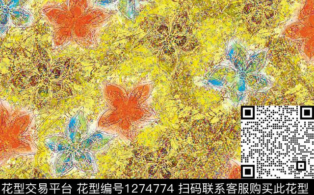 M1911001G.tif - 1274774 - 花卉 抽象 手绘 - 数码印花花型 － 女装花型设计 － 瓦栏