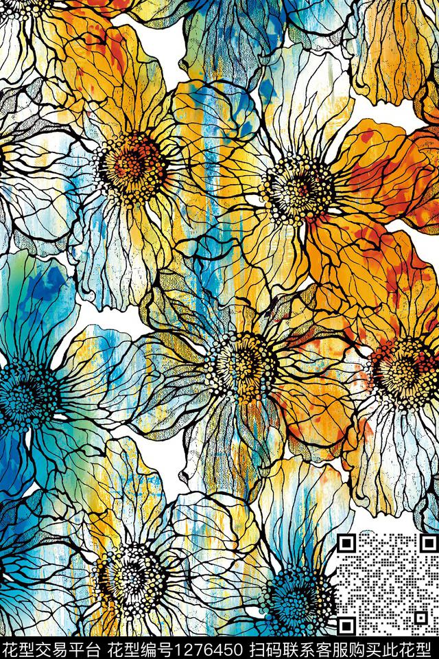 SA 0093.jpg - 1276450 - 涂鸦 抽象花卉 数码花型 - 数码印花花型 － 女装花型设计 － 瓦栏