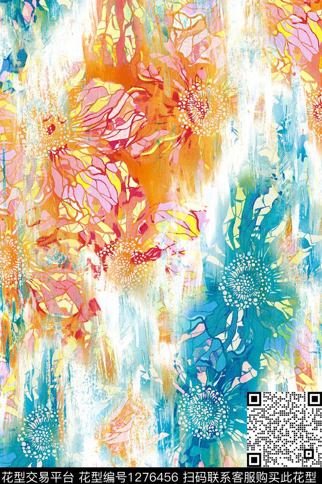 SA 0094.jpg - 1276456 - 涂鸦 抽象花卉 数码花型 - 数码印花花型 － 女装花型设计 － 瓦栏
