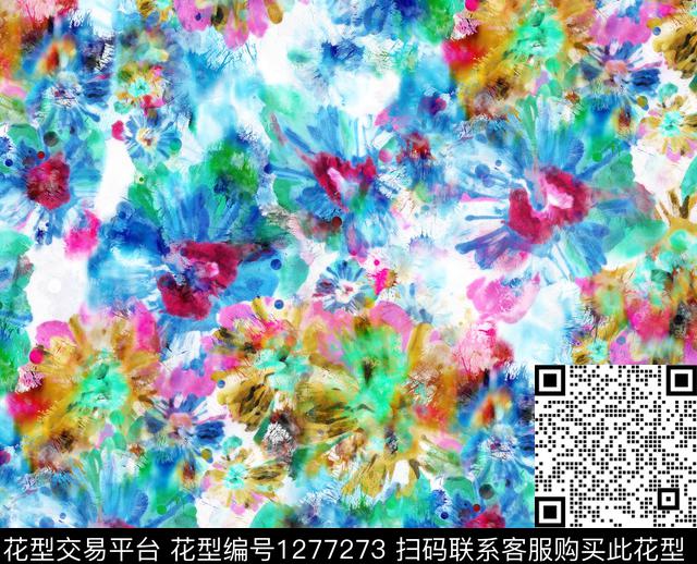G1911094H.tif - 1277273 - 水彩 抽象 手绘 - 数码印花花型 － 女装花型设计 － 瓦栏