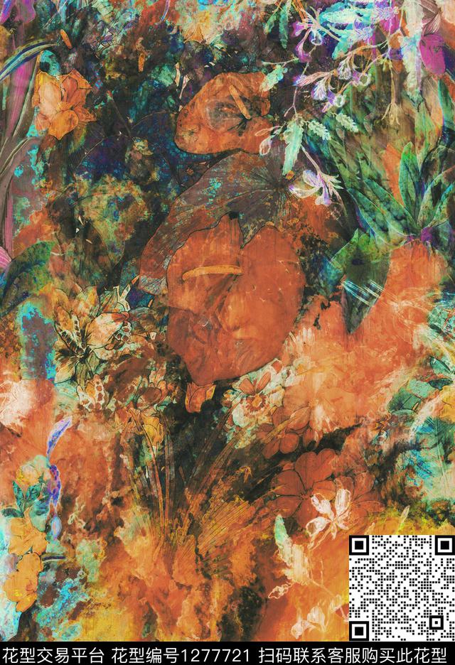 M1911046G.tif - 1277721 - 抽象 手绘 油画印象派 - 数码印花花型 － 女装花型设计 － 瓦栏
