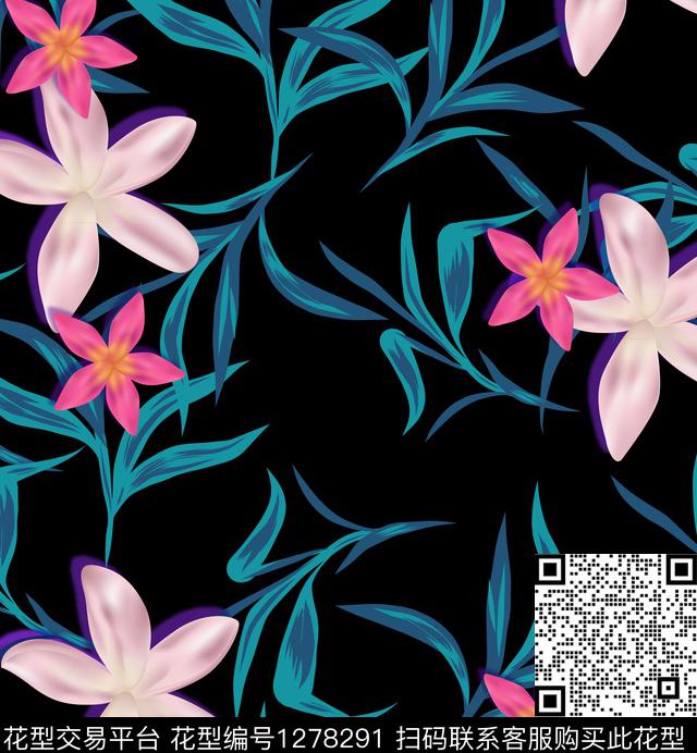 040-1.jpg - 1278291 - 黑底花卉 抽象花卉 男装 - 数码印花花型 － 泳装花型设计 － 瓦栏