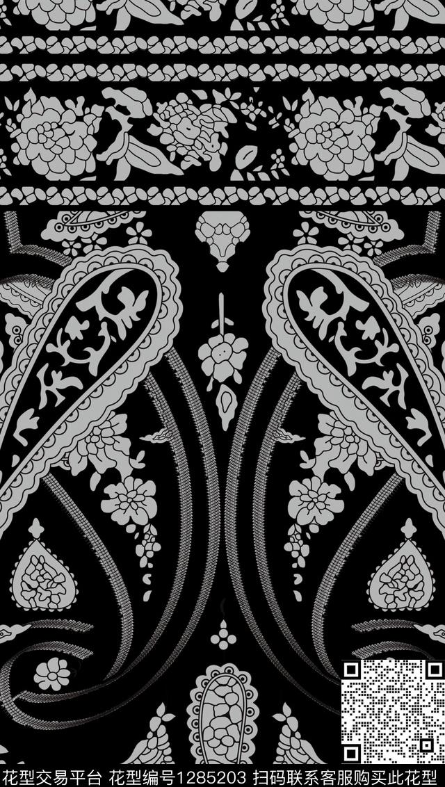 1220-4 黑色腰果花.jpg - 1285203 - 女装 佩斯利 民族花卉 - 传统印花花型 － 女装花型设计 － 瓦栏