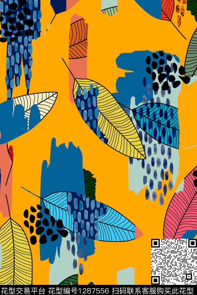 xcwh-dp13-b.jpg - 1287556 - 涂鸦 几何 花卉 - 数码印花花型 － 泳装花型设计 － 瓦栏
