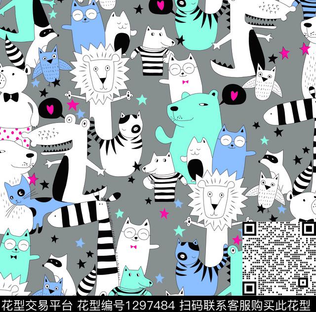 鳄鱼熊卡通.jpg - 1297484 - 动物 卡通动物 休闲 - 传统印花花型 － 箱包花型设计 － 瓦栏
