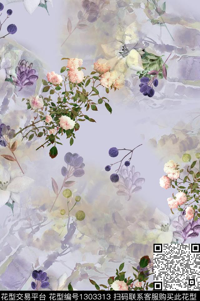 未标题-1.jpg - 1303313 - 花卉 休闲 传统花型 - 数码印花花型 － 女装花型设计 － 瓦栏