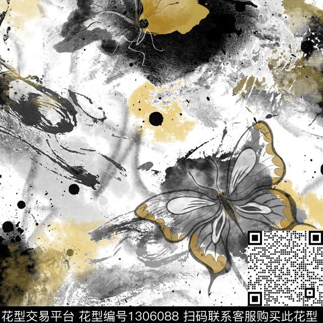 蝴蝶墨.jpg - 1306088 - 大牌风 抽象 蝴蝶 - 数码印花花型 － 女装花型设计 － 瓦栏