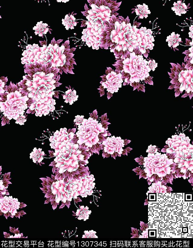 设计-01 瓦蓝.jpg - 1307345 - 数码花型 花卉 满版散花 - 数码印花花型 － 女装花型设计 － 瓦栏