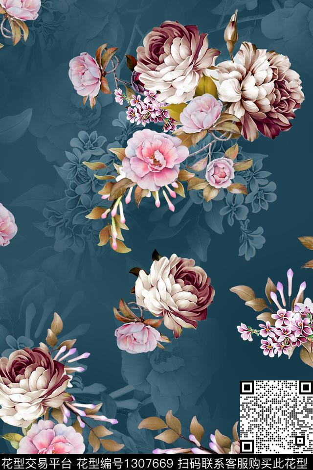 W0LI001.jpg - 1307669 - 连衣裙 数码花型 彩底花卉 - 数码印花花型 － 女装花型设计 － 瓦栏