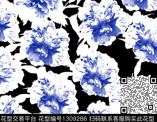 设计-07 瓦蓝-2.jpg - 1309286 - 数码花型 泳装花型 花卉 - 数码印花花型 － 女装花型设计 － 瓦栏