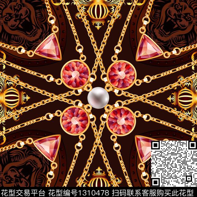 珠宝方巾2.jpg - 1310478 - 方巾 珠宝宝石 链条 - 数码印花花型 － 方巾花型设计 － 瓦栏