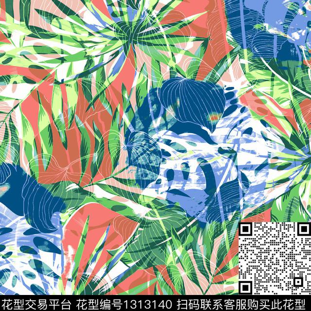 2020224.jpg - 1313140 - 抽象花卉 植物 绿植树叶 - 数码印花花型 － 女装花型设计 － 瓦栏