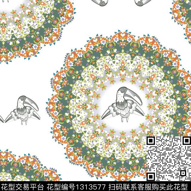 0013663.jpg - 1313577 - 方巾 动物花卉 床品 - 传统印花花型 － 女装花型设计 － 瓦栏