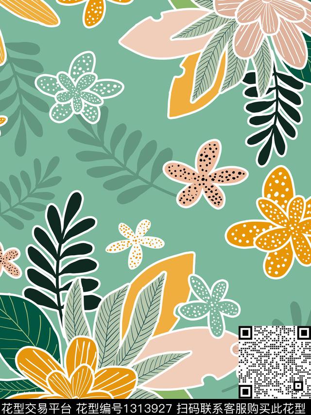 花花.jpg - 1313927 - 花卉 植物 卡通 - 传统印花花型 － 床品花型设计 － 瓦栏