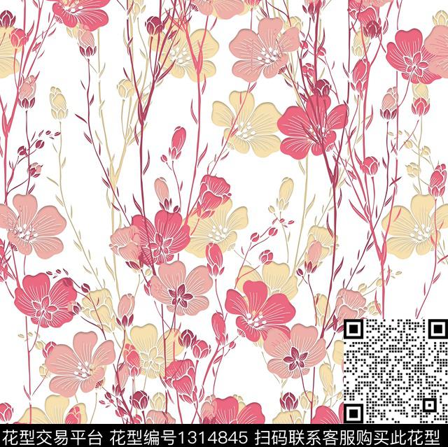 花之蓝2.jpg - 1314845 - 花卉 植物 一花两色 - 传统印花花型 － 床品花型设计 － 瓦栏