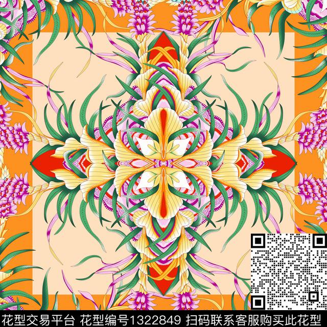 花卉丝巾2.jpg - 1322849 - 民族风 大牌风 花卉方巾 - 数码印花花型 － 方巾花型设计 － 瓦栏