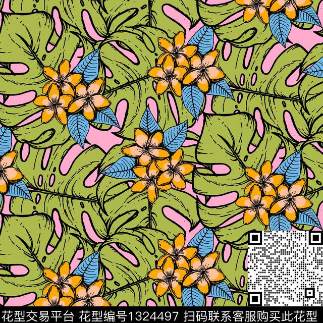 dwq.jpg - 1324497 - 棕榈树 大牌风 热带花型 - 数码印花花型 － 女装花型设计 － 瓦栏