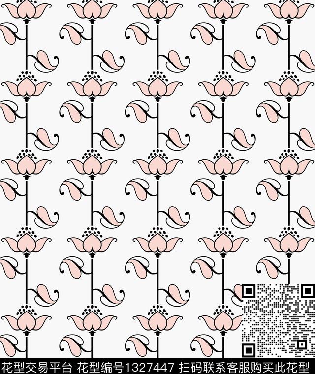 0012798g.jpg - 1327447 - 四叶草 线条 抽象花卉 - 传统印花花型 － 窗帘花型设计 － 瓦栏