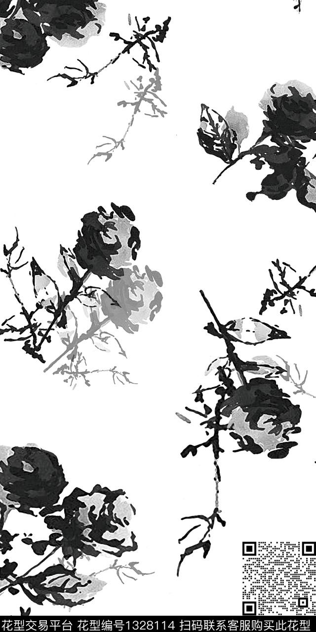 8353.jpg - 1328114 - 绿植树叶 花卉 抽象 - 数码印花花型 － 女装花型设计 － 瓦栏