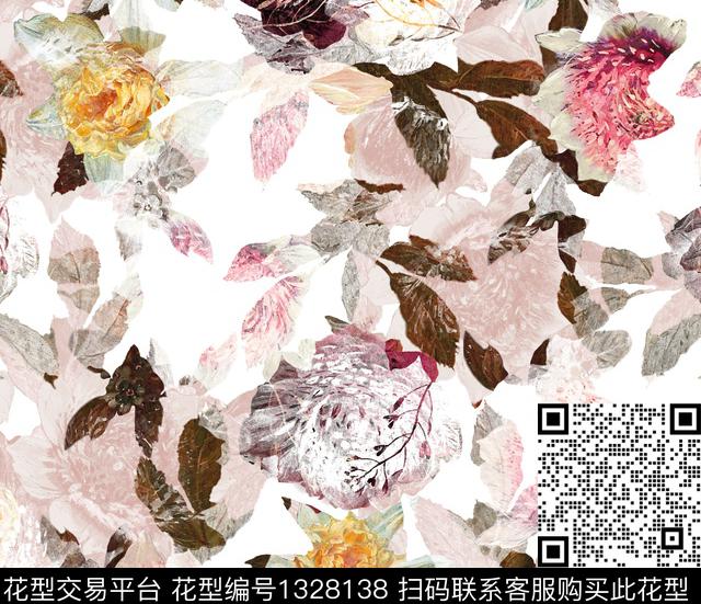 floral-回头.jpg - 1328138 - 水彩 花卉 欧洲 - 数码印花花型 － 床品花型设计 － 瓦栏