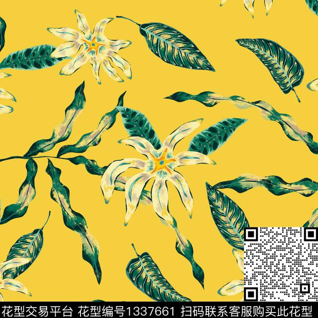 花卉7d.jpg - 1337661 - 绿植树叶 花卉 大牌风 - 传统印花花型 － 女装花型设计 － 瓦栏