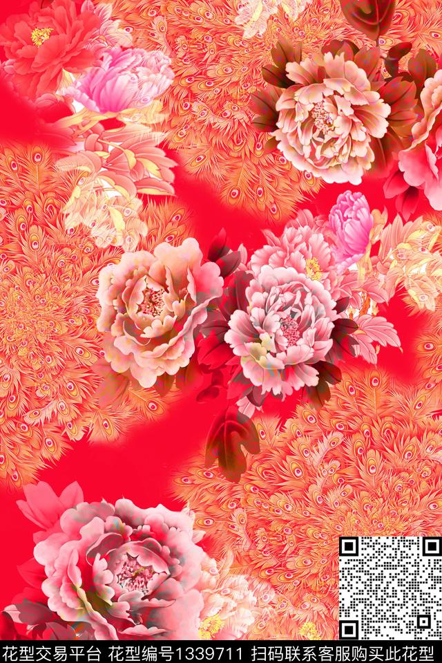 牡丹-红.jpg - 1339711 - 插画 趋势花型 时尚 - 数码印花花型 － 女装花型设计 － 瓦栏