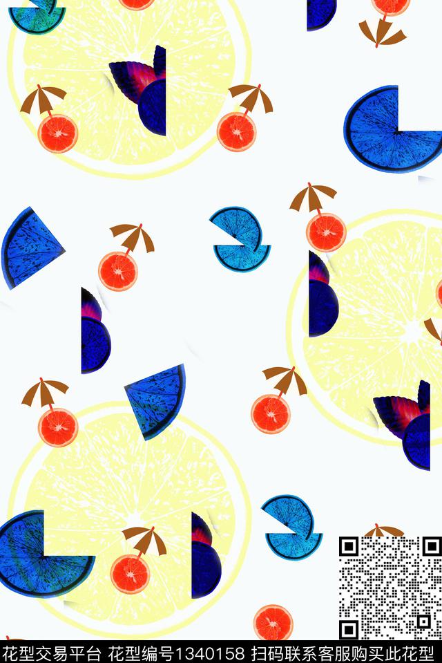 橙子切片-白.jpg - 1340158 - 插画 时尚 窗帘 - 数码印花花型 － 女装花型设计 － 瓦栏