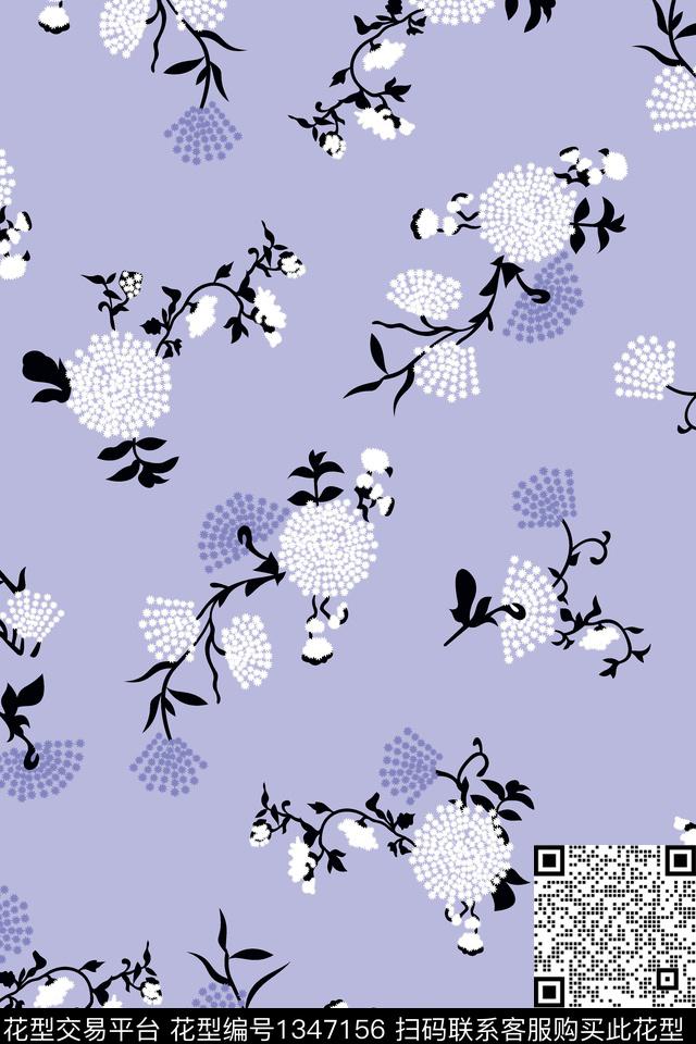 手绘紫色绣花花卉.jpg - 1347156 - 花卉 大牌风 潮牌 - 传统印花花型 － 女装花型设计 － 瓦栏