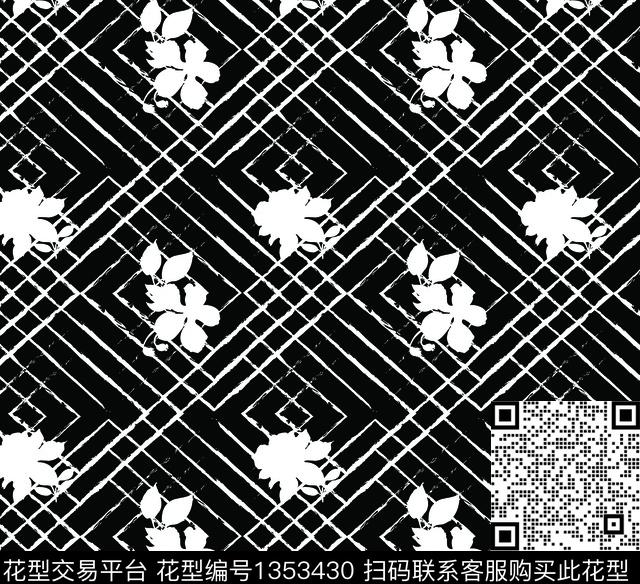 230.jpg - 1353430 - 几何 花卉 线条菱形 - 传统印花花型 － 男装花型设计 － 瓦栏