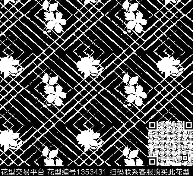 230-1.tif - 1353431 - 几何 花卉 线条菱形 - 传统印花花型 － 男装花型设计 － 瓦栏