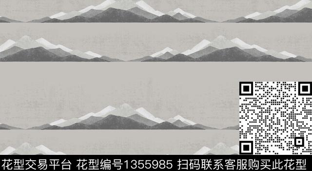窗帘-5.jpg - 1355985 - 窗帘 山 水墨风 - 传统印花花型 － 窗帘花型设计 － 瓦栏