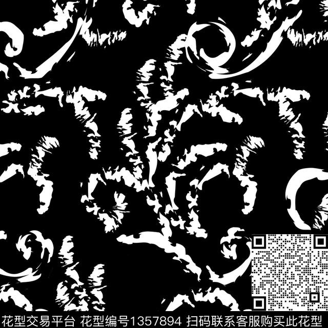 SA 0165.jpg - 1357894 - 线条 黑底花卉 条纹 - 传统印花花型 － 女装花型设计 － 瓦栏