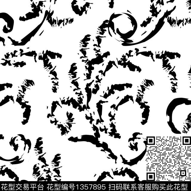 SA 0165-B.jpg - 1357895 - 线条 黑底花卉 条纹 - 传统印花花型 － 女装花型设计 － 瓦栏