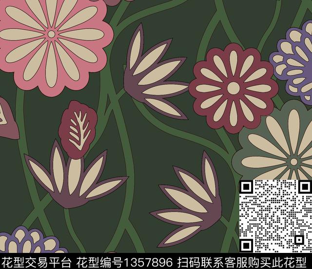 SA 0161.jpg - 1357896 - 几何花卉 数码花型 抽象花卉 - 数码印花花型 － 女装花型设计 － 瓦栏