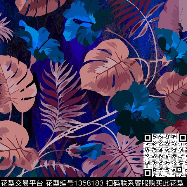 SA 0147-B.jpg - 1358183 - 绿植树叶 春夏花型 热带花型 - 数码印花花型 － 女装花型设计 － 瓦栏