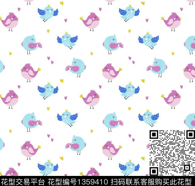 唱歌小鸟.jpg - 1359410 - 童装 鸟 动物 - 传统印花花型 － 童装花型设计 － 瓦栏